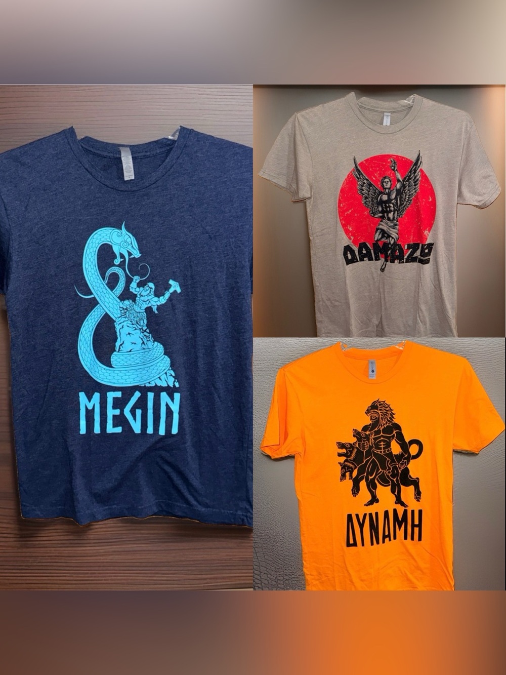 Next Level Apparel Men’s Navy, Gray & Orange Mythic Graphic Tee Trio-S-EC